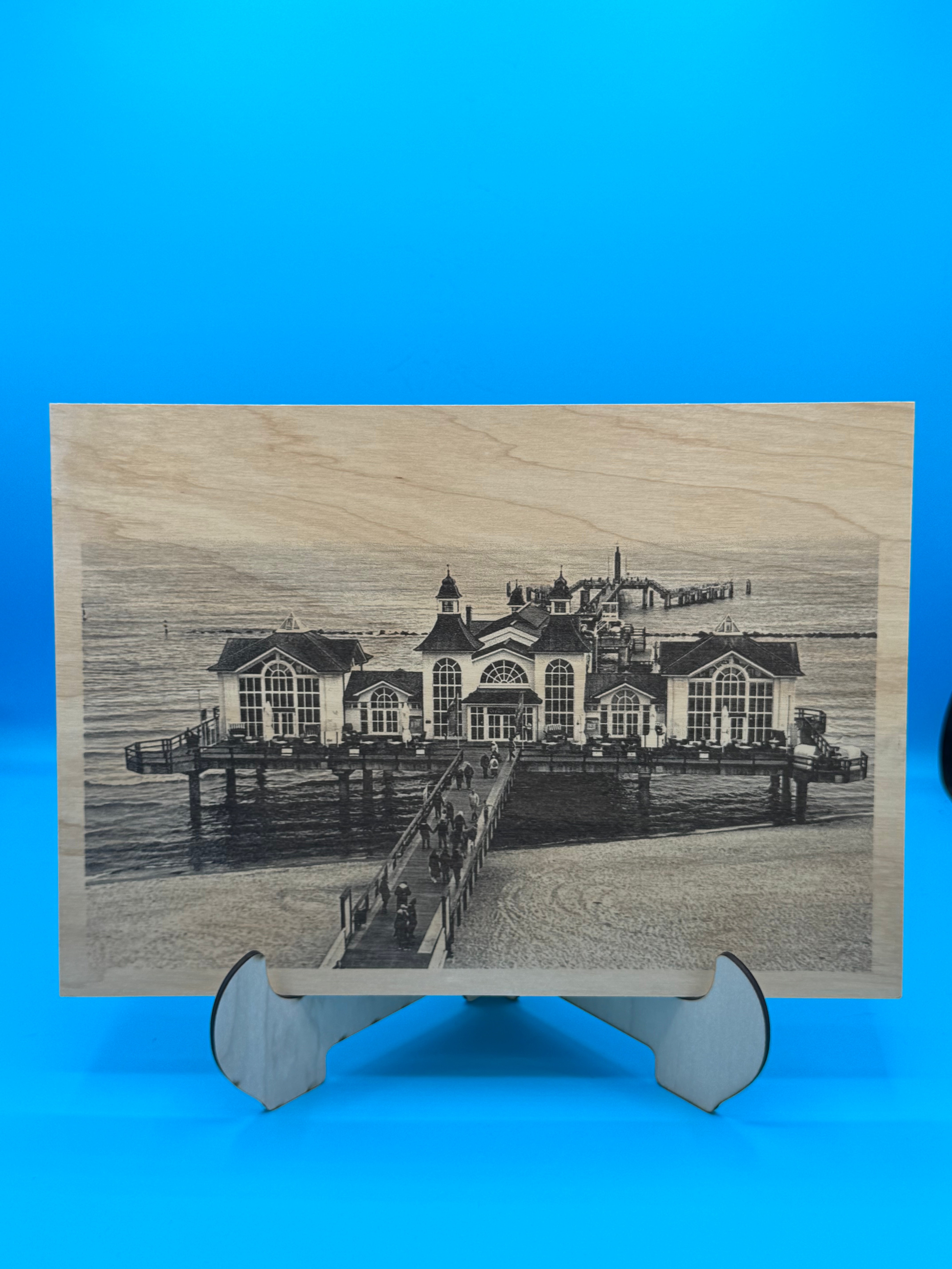 Urlaubsfoto gelasert auf Holz