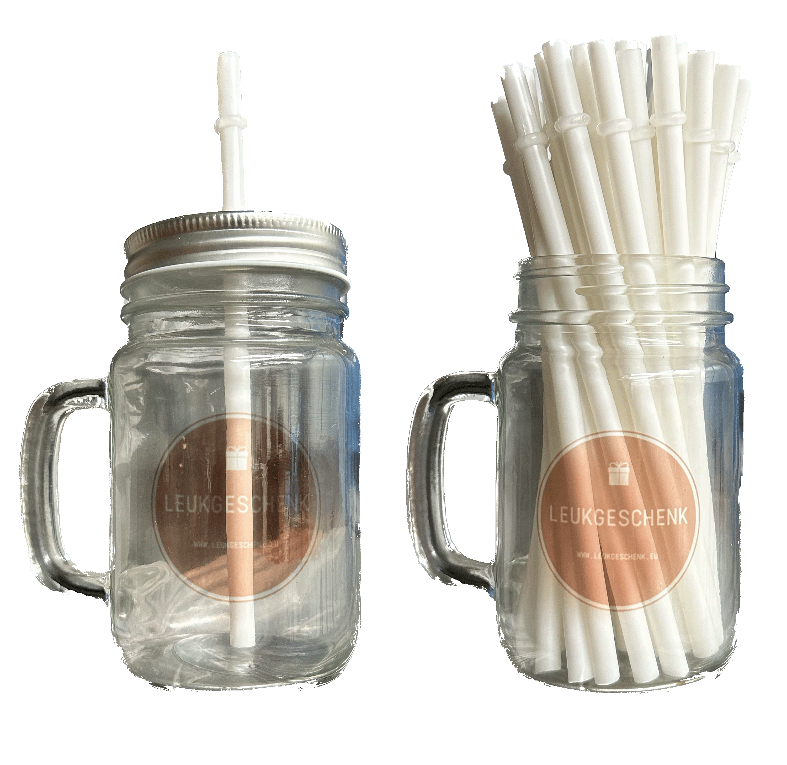 Mason jar glas 400 ml | Met rietje & personaliseerbaar