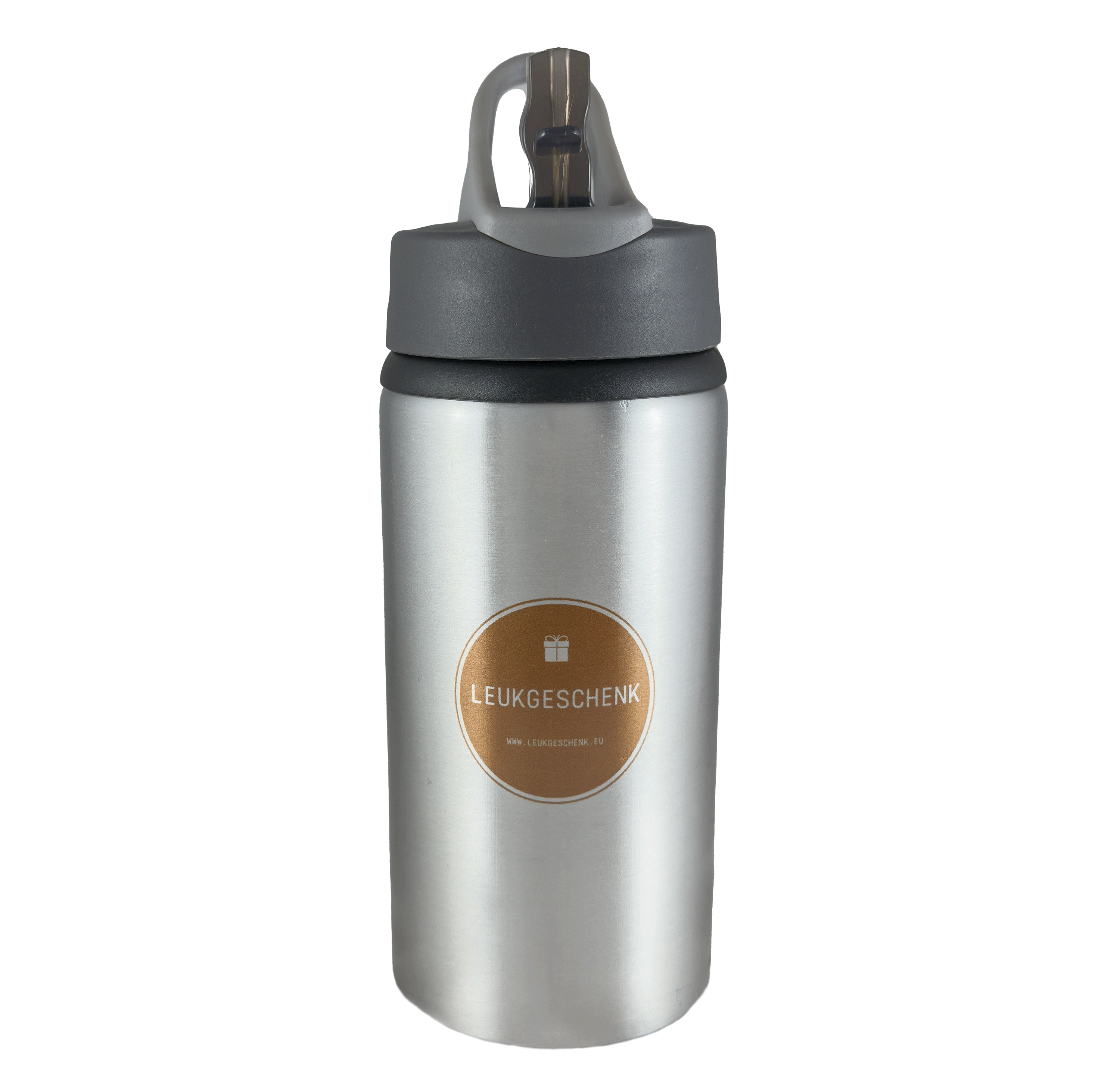 Gepersonaliseerde aluminium drinkfles 500 ml – Zilver met rietje